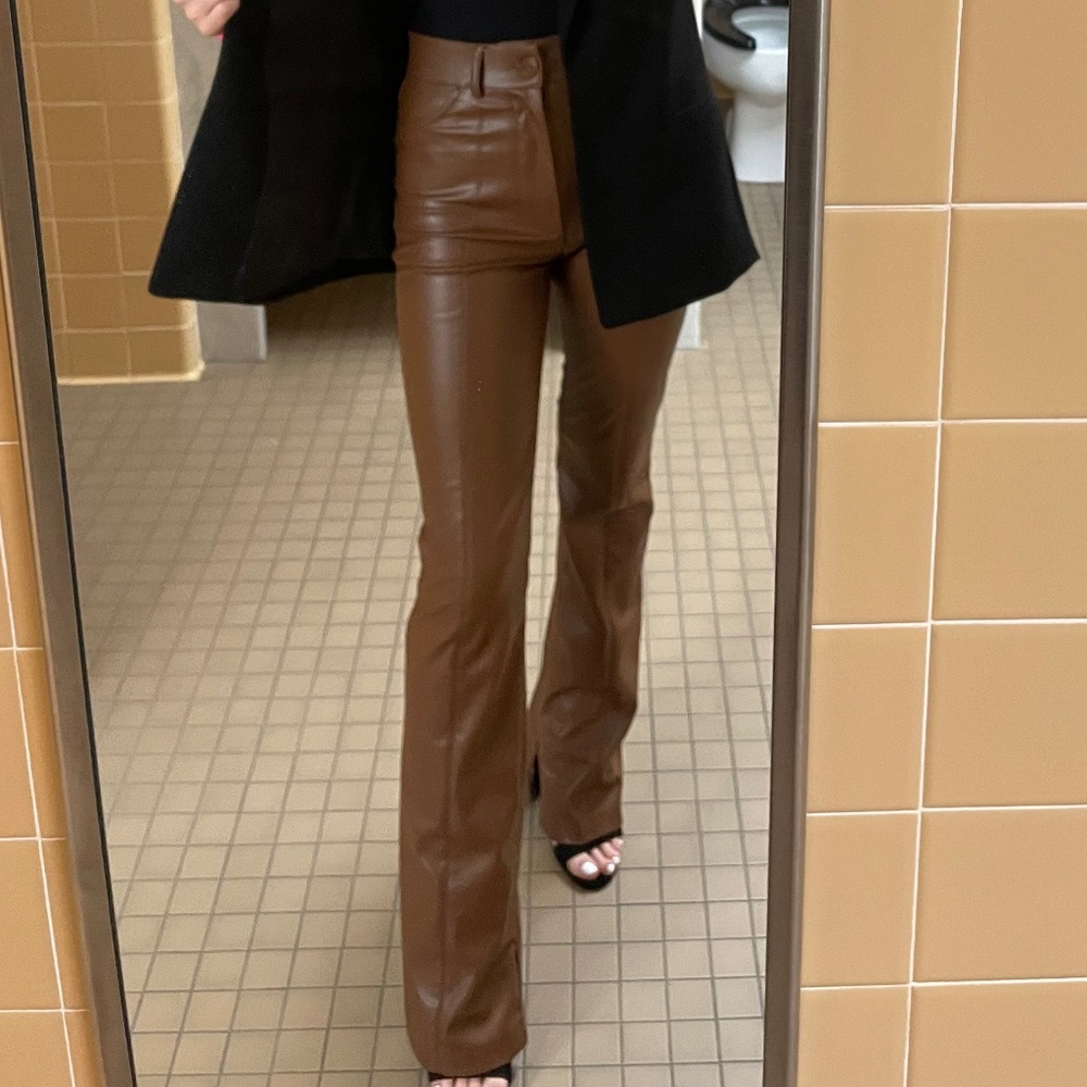 Zara Brown High Waisted Leather Pants Size XS